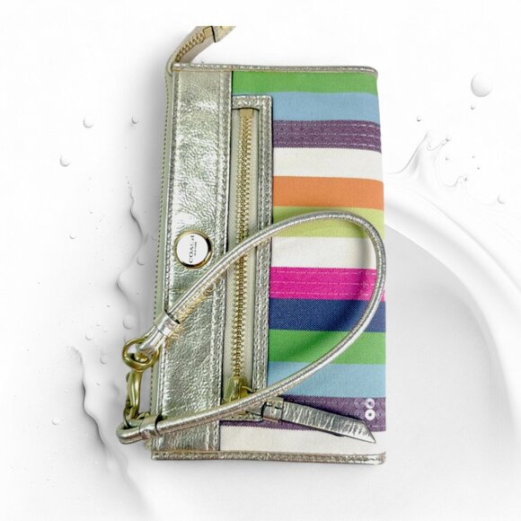 COACH Poppy Legacy multicolor sequin striped Hippie bag & wallet - Picture 4 of 15